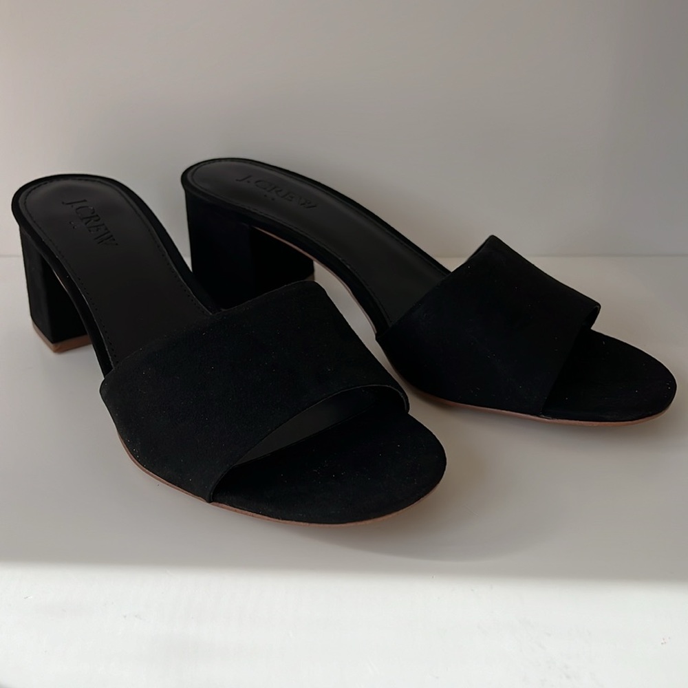 J Crew Sueded Block Heel Mule Slide Sandals Black Women’s Size 7.5, NIB
